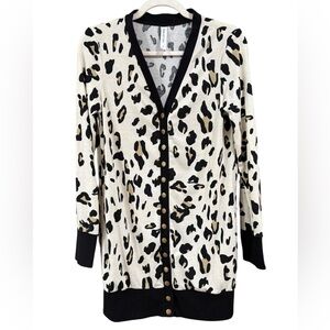 Tickled Teal Leopard Print Cardigan with Black Trim